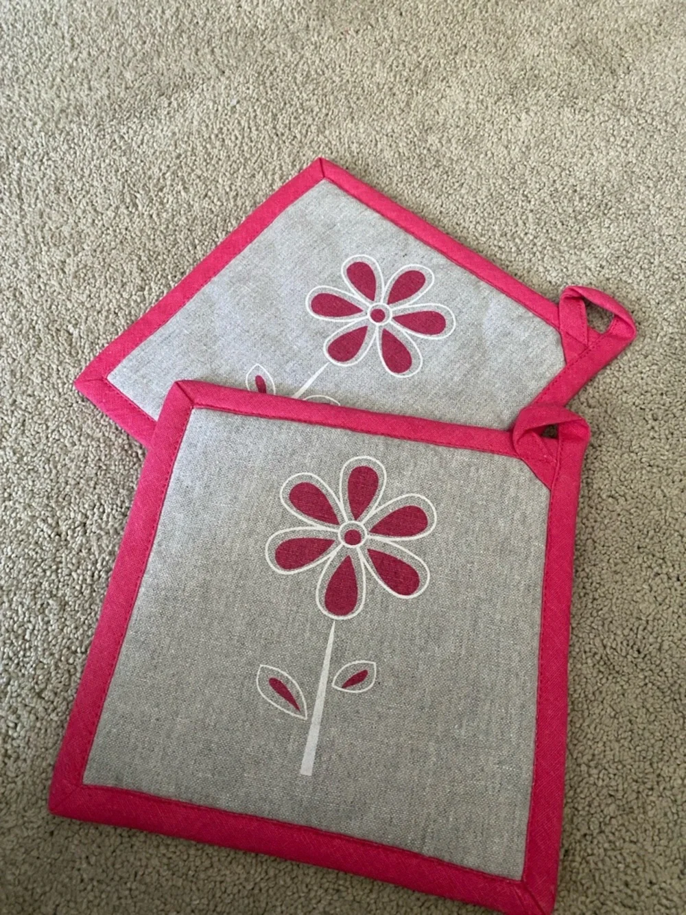 Gourmet PRO Pot Holders pink gray Set of 2 floral